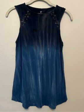 Y2K Gothic Rock Grunge Steampunk‎ Blue Ombre Tank Top Crisscross laces oversized